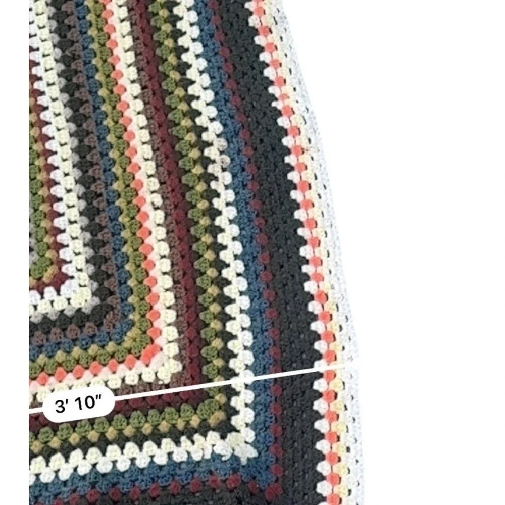 Vintage Handmade Crochet Granny Square Afghan Throw Blanket Multicolor 46x46